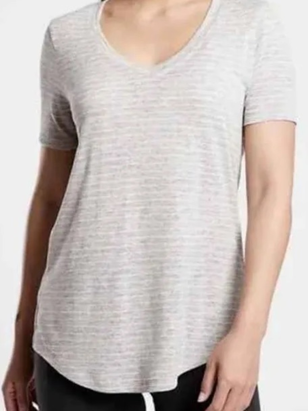 Athleta Linen Blend Striped V-Neck Tee